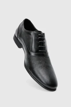 Cheap boohooMAN Embossed Faux Leather Oxford black