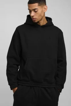Outlet boohooMAN Embossed Heavyweight Hoodie black