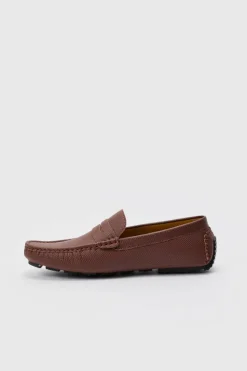 Online boohooMAN Embossed Loafer In brown