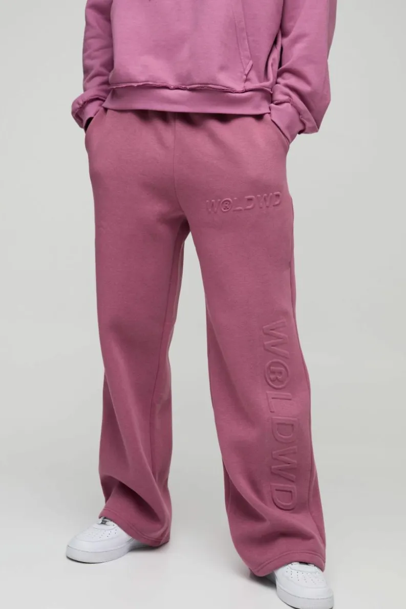 Store boohooMAN Embossed Worldwide Wide Leg Jogger mauve