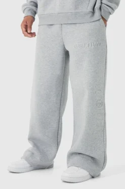 Online boohooMAN Embossed Worldwide Wide Leg Jogger grey marl