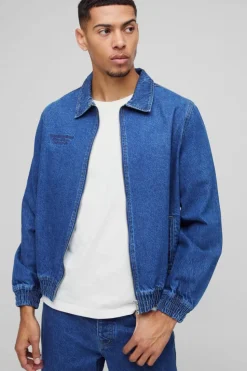 Outlet boohooMAN Embroidered Bomber Jacket mid blue