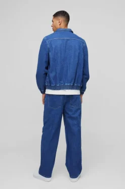 Outlet boohooMAN Embroidered Bomber Jacket mid blue