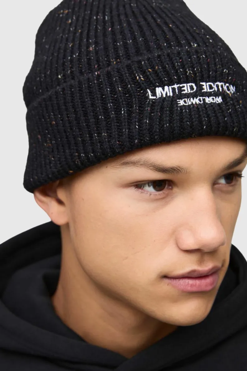Cheap boohooMAN Embroidered Limited Edition Beanie charcoal