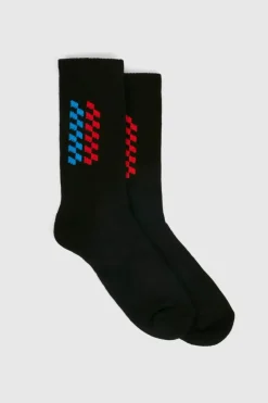 Shop boohooMAN Embroidered Racing Point Sock black