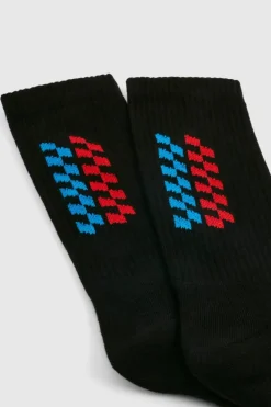 Shop boohooMAN Embroidered Racing Point Sock black