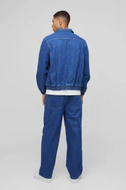 New boohooMAN Embroidered Relaxed Fit Jeans mid blue