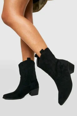 Fashion boohoo Embroidered Western Cowboy Boots black