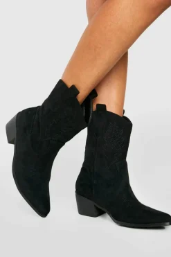 Fashion boohoo Embroidered Western Cowboy Boots black