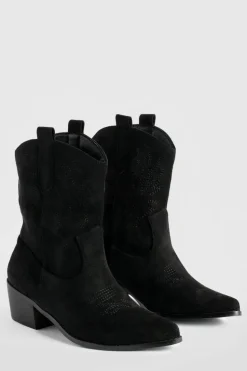 Fashion boohoo Embroidered Western Cowboy Boots black