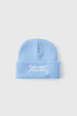 Online boohooMAN Expedition Collection Embroidered Beanie In blue