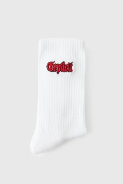 Flash Sale boohooMAN Explicit Embroidered Half Terry Socks white