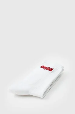 Flash Sale boohooMAN Explicit Embroidered Half Terry Socks white