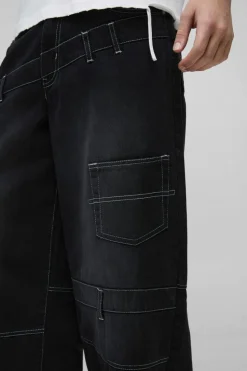 Online boohooMAN Extreme Baggy Panelled Deconstructed Jeans washed black