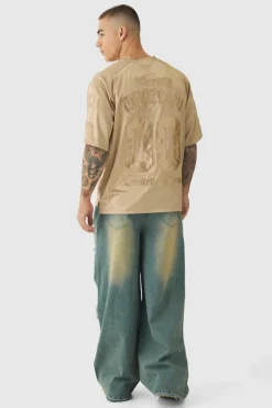 Fashion boohooMAN Extreme Baggy Rigid All Over Ripped Jeans light blue