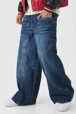 Cheap boohooMAN Extreme Baggy Rigid Panelled Tinted Denim Jeans antique blue