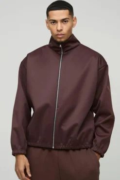 New boohooMAN Extreme Oversized Boxy Scuba Zip Through Jacket chocolate