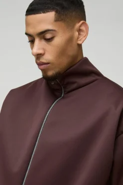 New boohooMAN Extreme Oversized Boxy Scuba Zip Through Jacket chocolate