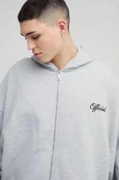 Online boohooMAN Extreme Oversized Boxy Zip Through Hoodie & Wide Leg Tracksuit grey marl