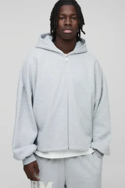 Clearance boohooMAN Extreme Oversized Boxy Zip Through Hoodie grey marl