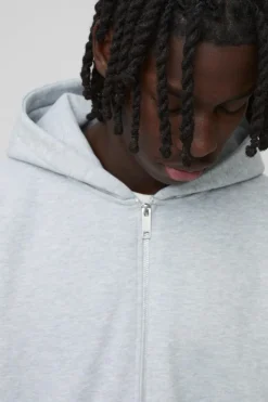 Clearance boohooMAN Extreme Oversized Boxy Zip Through Hoodie grey marl