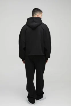 Outlet boohooMAN Extreme Oversized Boxy Zip Through Hoodie black