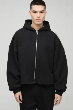 Outlet boohooMAN Extreme Oversized Boxy Zip Through Hoodie black
