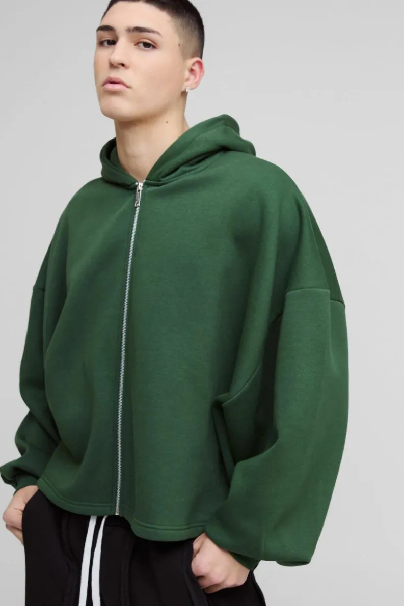 Hot boohooMAN Extreme Oversized Boxy Zip Through Hoodie forest