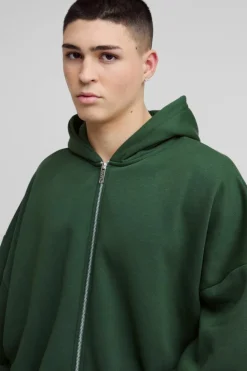 Hot boohooMAN Extreme Oversized Boxy Zip Through Hoodie forest