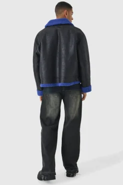 Clearance boohooMAN Extreme Oversized Faux Suede Aviator Jacket In black