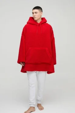 Sale boohooMAN Extreme Oversized Fleece Hoodie red