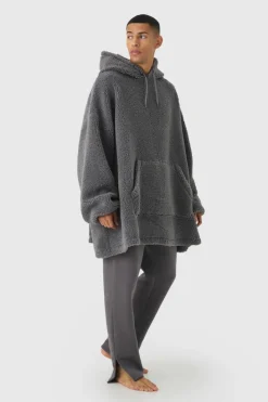 Cheap boohooMAN Extreme Oversized Fleece Hoodie charcoal