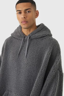 Cheap boohooMAN Extreme Oversized Fleece Hoodie charcoal