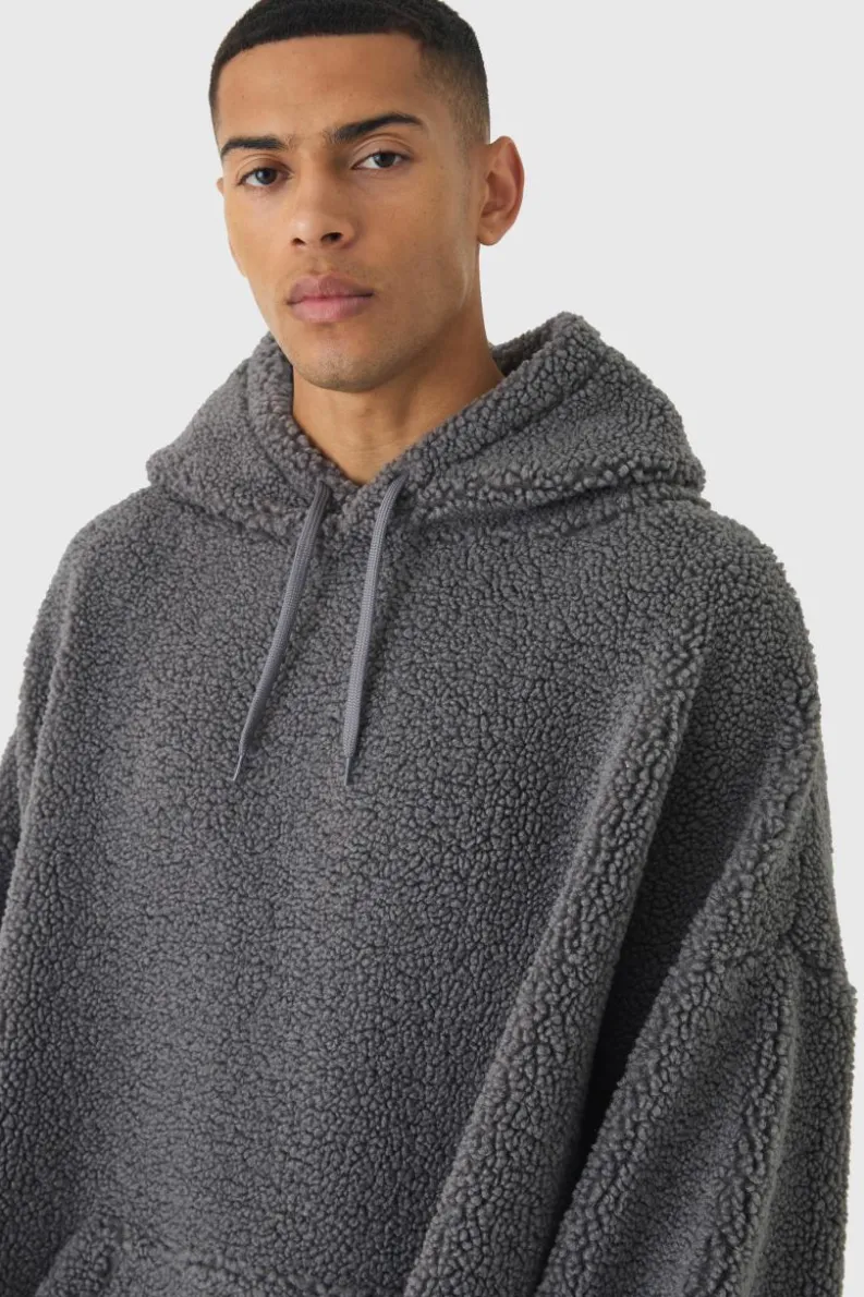 Cheap boohooMAN Extreme Oversized Fleece Hoodie charcoal