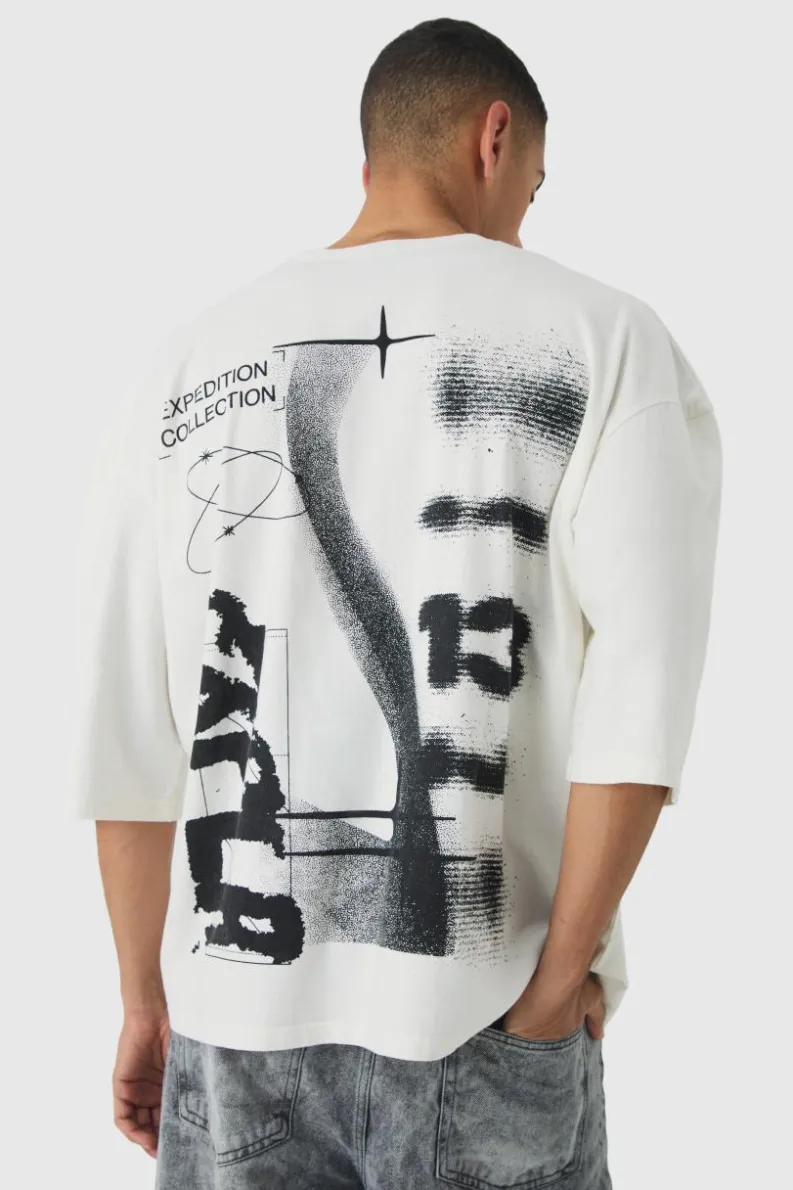 Online boohooMAN Extreme Oversized Spray Wash Expedition T-shirt ice grey