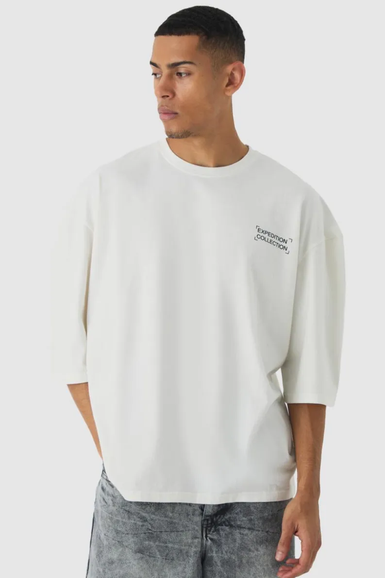 Online boohooMAN Extreme Oversized Spray Wash Expedition T-shirt ice grey
