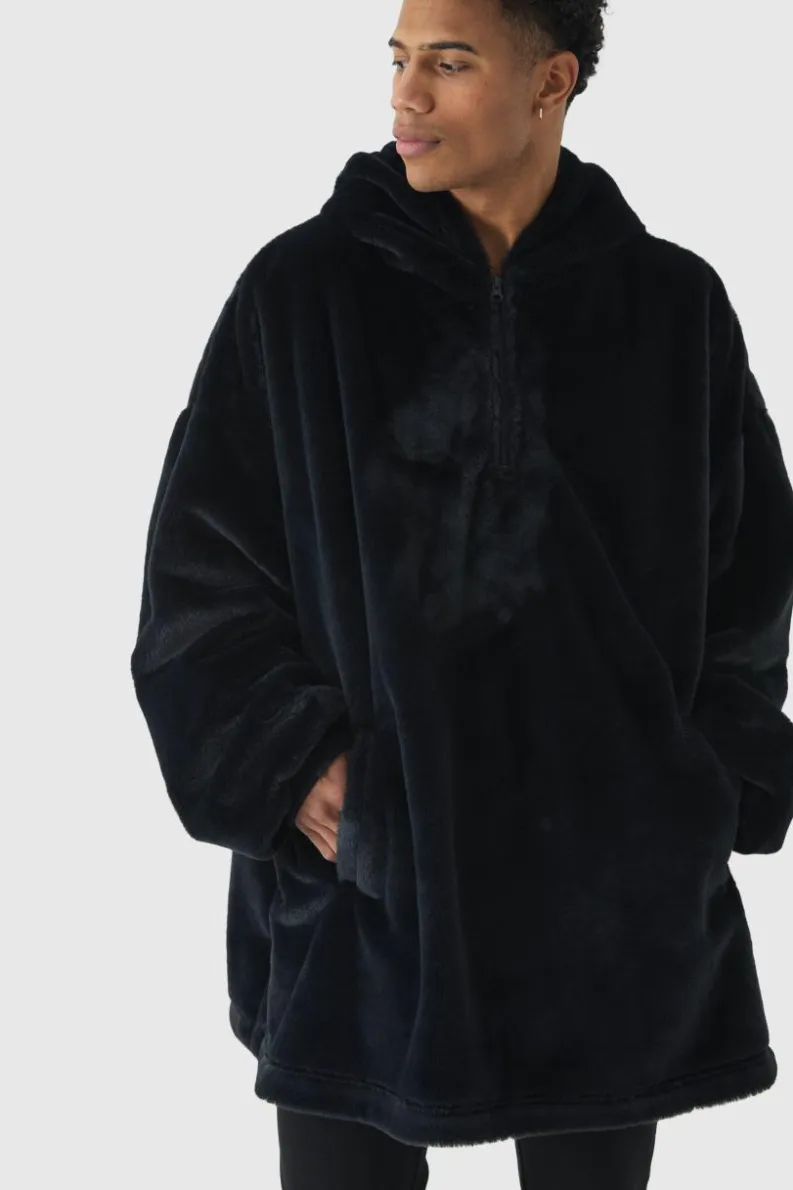 Sale boohooMAN Extreme Oversized Zip Fleece Hoodie black