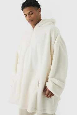 New boohooMAN Extreme Oversized Zip Fleece Hoodie beige