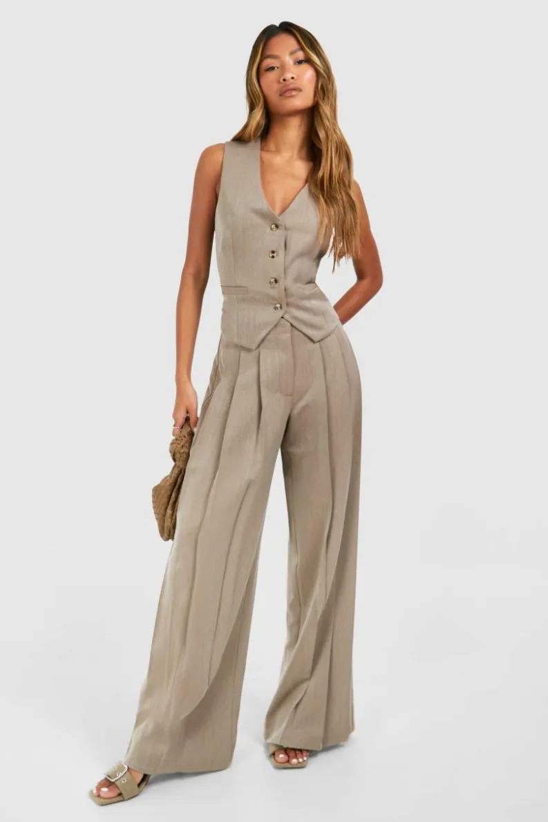 Clearance boohoo Extreme Pleat Wide Leg Trousers taupe