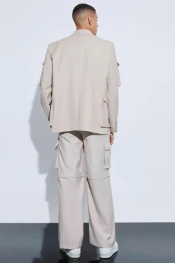 Clearance boohooMAN Extreme Pocket Oversized Blazer stone