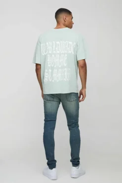 Cheap boohooMAN Extreme Rip Busted Knee Skinny Jeans mid wash