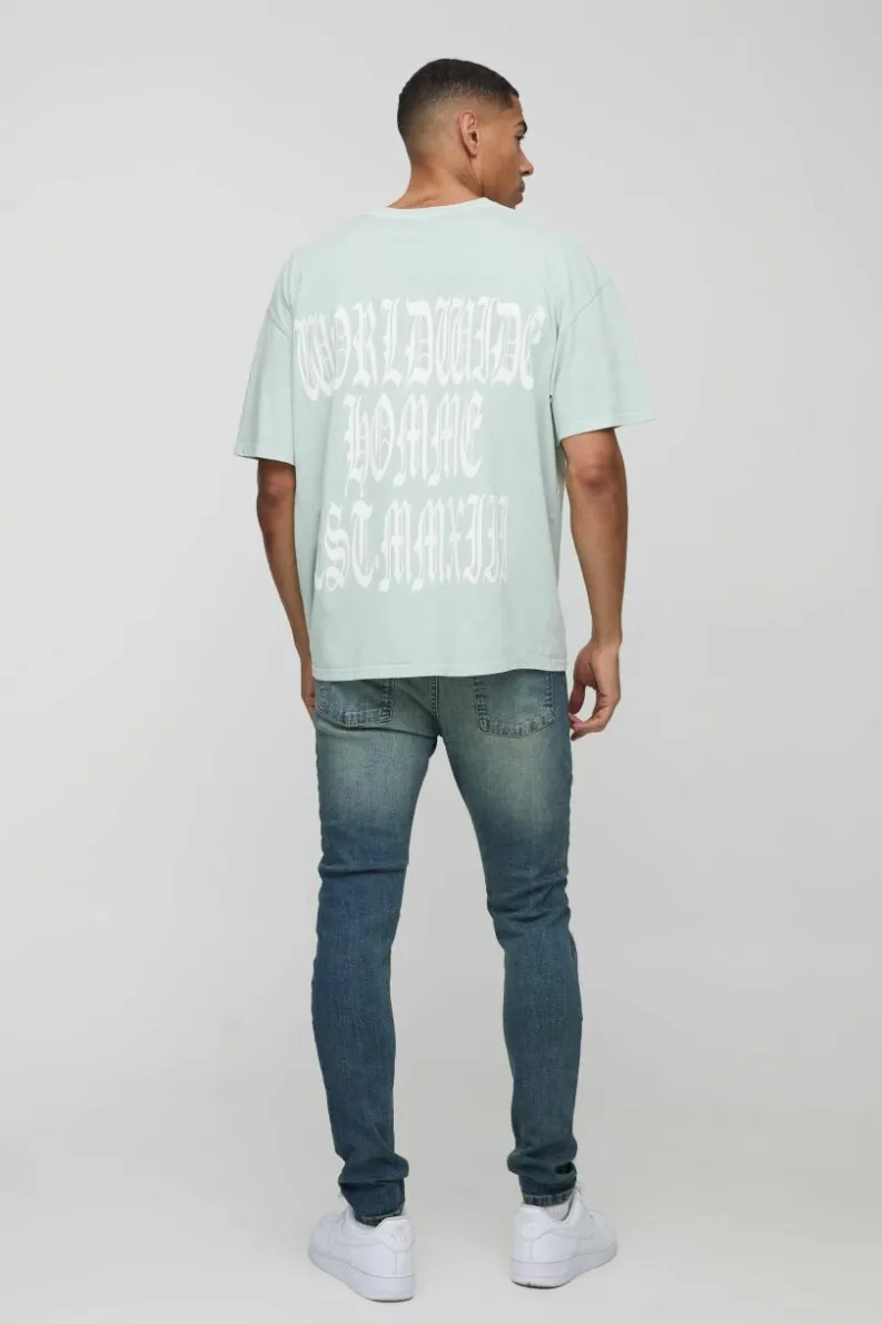 Cheap boohooMAN Extreme Rip Busted Knee Skinny Jeans mid wash
