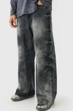 Best boohooMAN Extreme Super Baggy Acid Wash Jeans In washed black