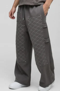 Hot boohooMAN Extreme Wide Leg Carpenter Stitching Detail Joggers charcoal