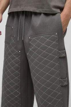 Hot boohooMAN Extreme Wide Leg Carpenter Stitching Detail Joggers charcoal