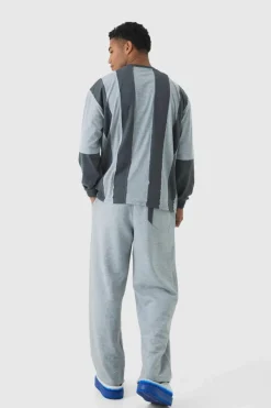 New boohooMAN Extreme Wide Leg Double Waistband Spliced Loopback Joggers grey