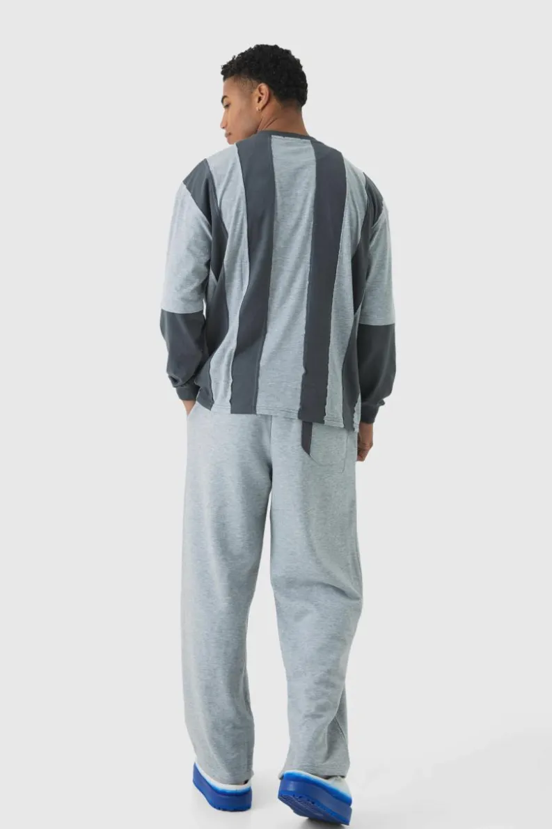 New boohooMAN Extreme Wide Leg Double Waistband Spliced Loopback Joggers grey