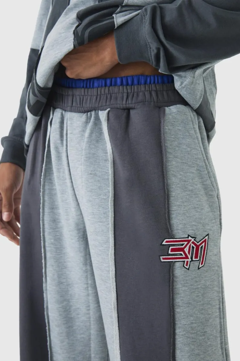 New boohooMAN Extreme Wide Leg Double Waistband Spliced Loopback Joggers grey