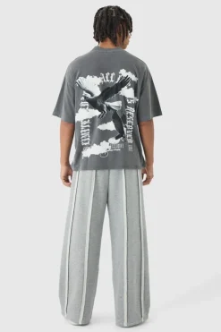 Fashion boohooMAN Extreme Wide Leg Exposed Seam Jogger grey marl