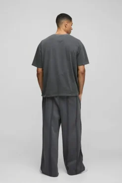 Sale boohooMAN Extreme Wide Leg Exposed Seam Jogger charcoal
